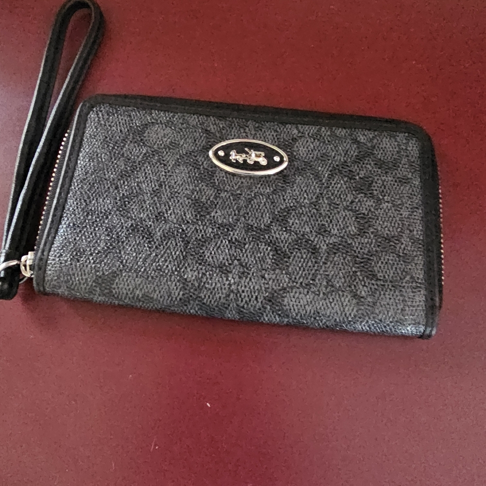 Coach Charcoal Wristlet with Black Trim NWOT
